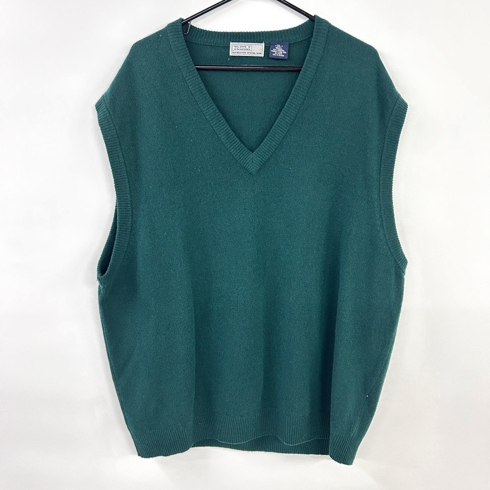 100%‎ Lambswool Sweater Vest XL Tall Green Preppy Dark Academia Grandpacore Ivy